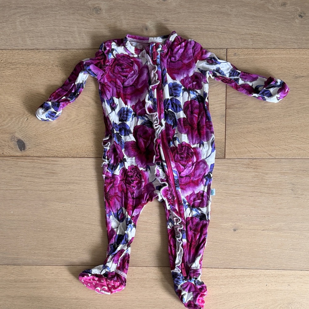 Posh Peanut One-Piece Floral Footed Zipper Sleepwear - Pink Purple